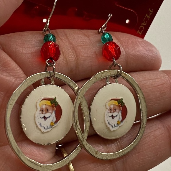 Christmas Santa Claus Silver Hoop Earrings - Picture 5 of 6